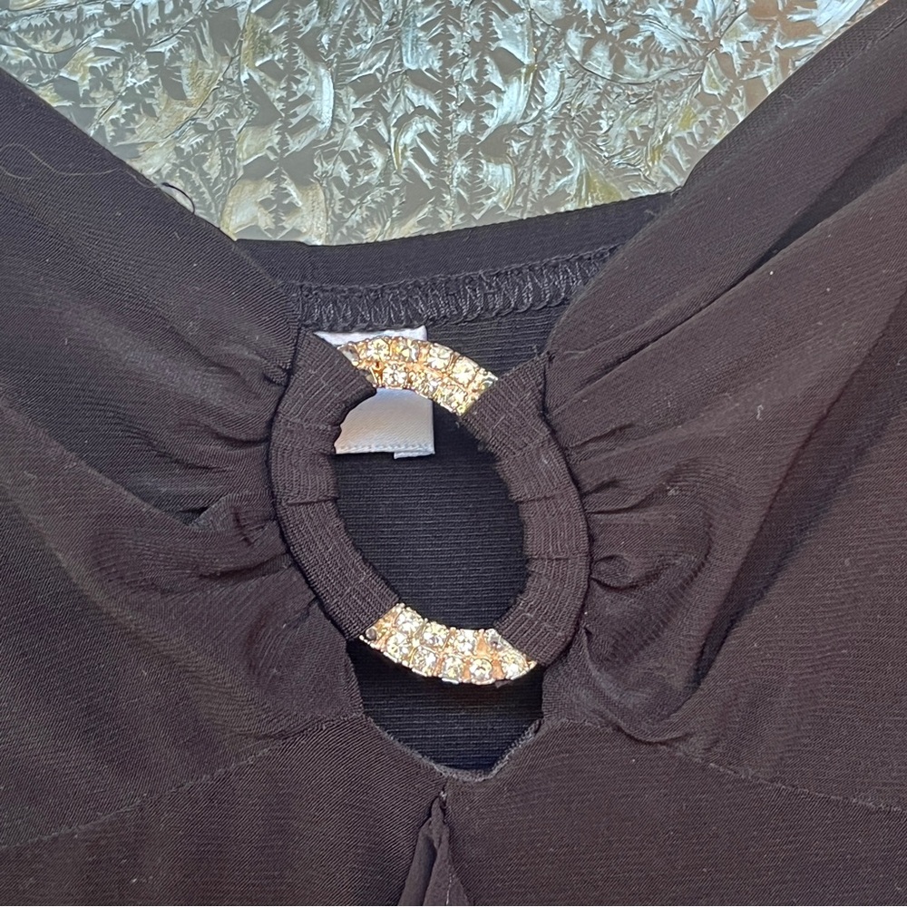 🎉ONE DAY⬇️🎉 Betsy & Adam Black Spaghetti Strap Rhinestone Detail Dress Sz 6 - Picture 7 of 12